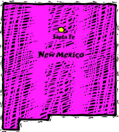 New Mexico woodcut map showing location of Sante Fe